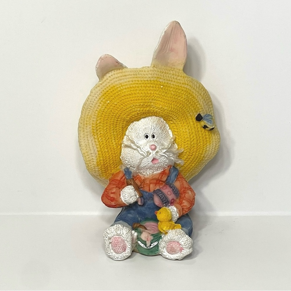 Cute Bunny Figurine with Yellow Hat Easter bunny figurine Hand Painted